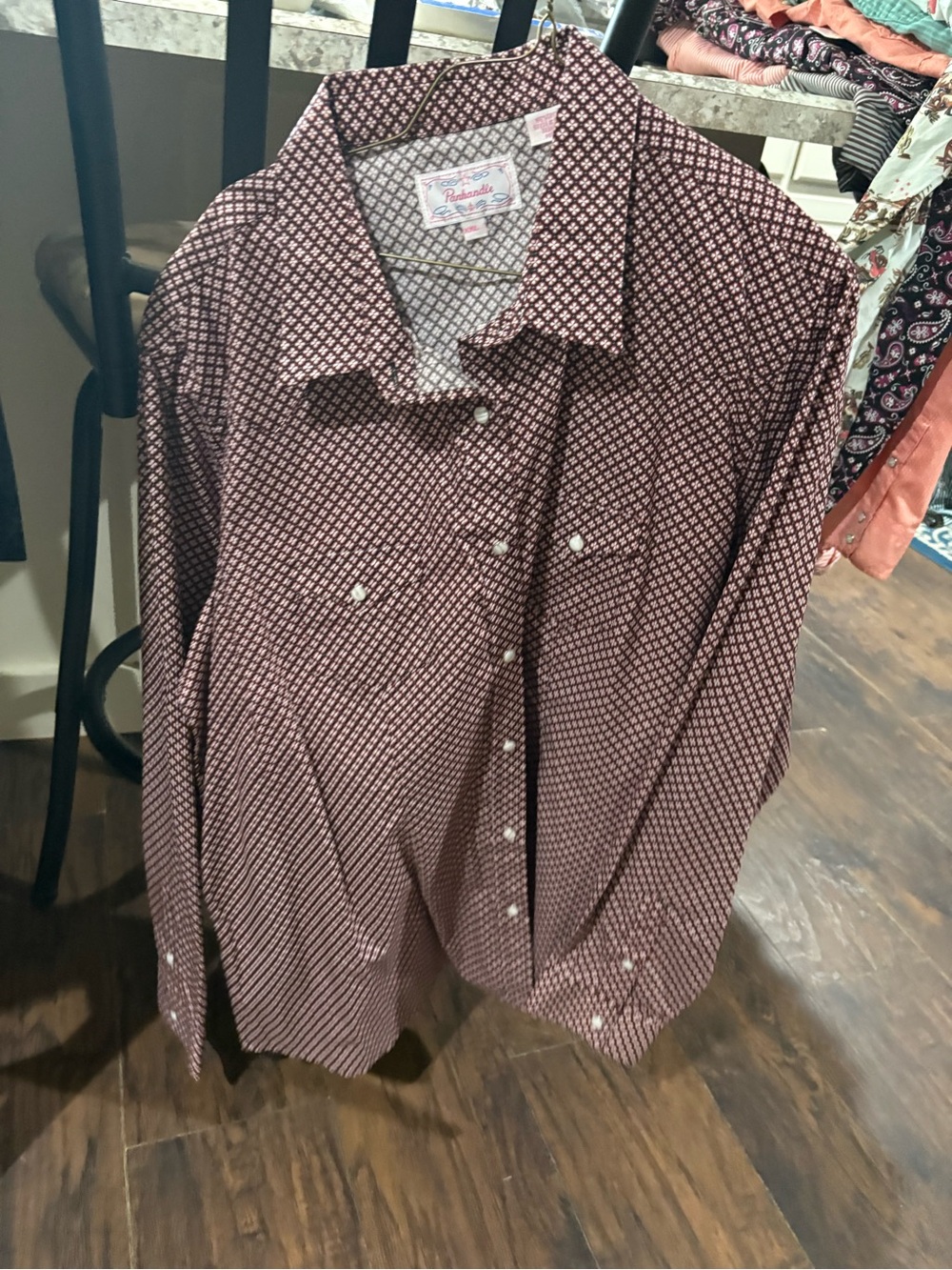 Women’s Maroon Geometric Button-Down Shirt